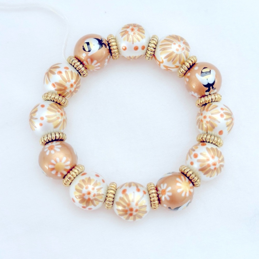 ANGELA MOORE Gold Bee Hand painted Bead Bracelet
